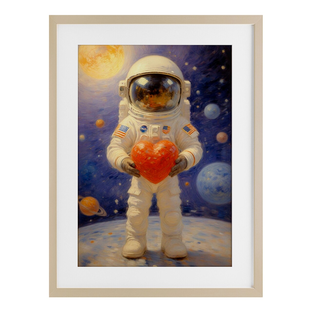 Stupell Industries Astronaut Holding Heart Framed Print Under Glass, design by Angie Hawke